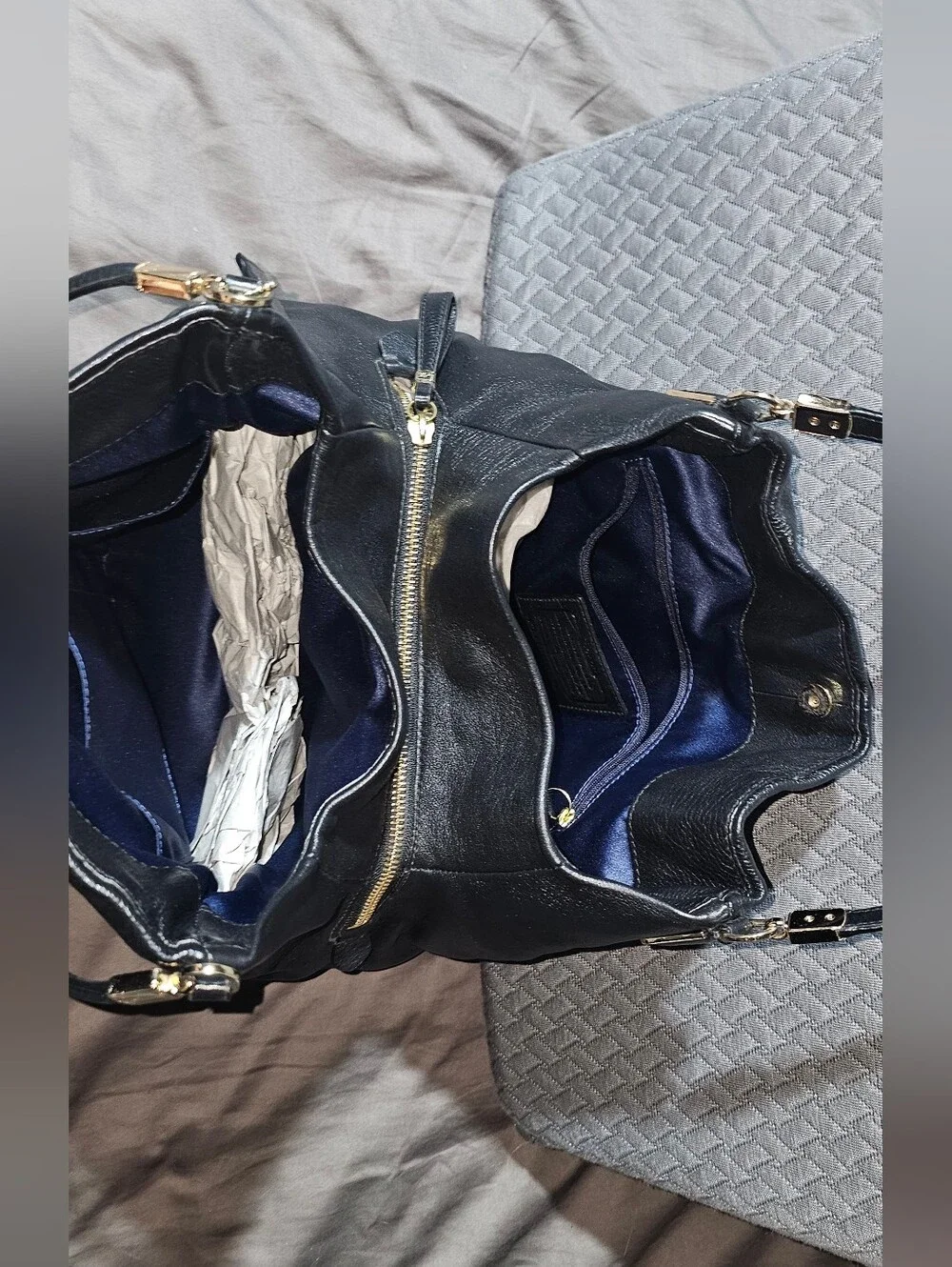 Authentic Coach Black Pebble Leather Shoulder Bag with Gold Hardware